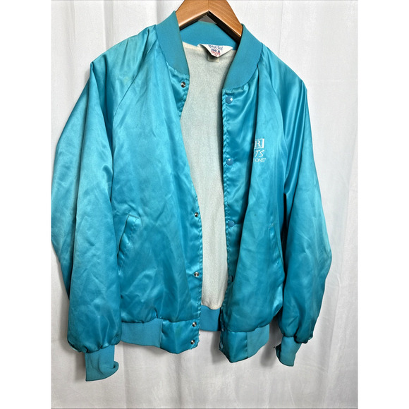Vintage Turquoise Satin Jacket West Ark Southwestern Native Bar Lights Prod READ - Picture 10 of 14